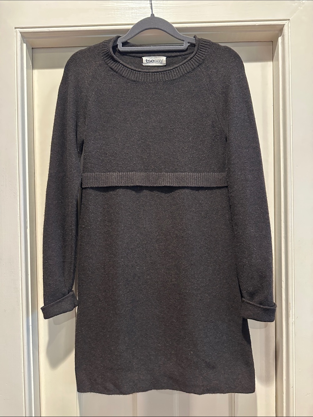 TSE Black Crewneck Long Sleeve Sweater Dress